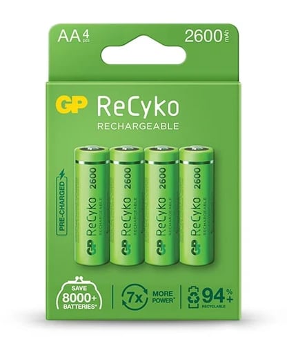Blister 4 Batterie Ricaricabili AA Stilo 2600mAh GP ReCyko+ GP BATTERIES