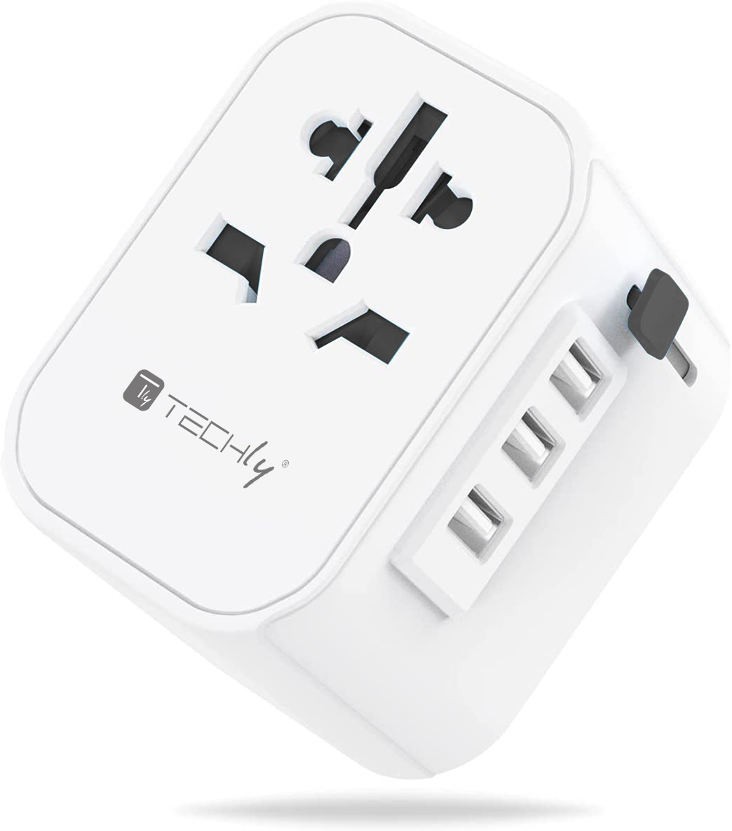 Adattatore da Viaggio Universale 150 Paesi 3 porte USB tipo A Bianco TECHLY
