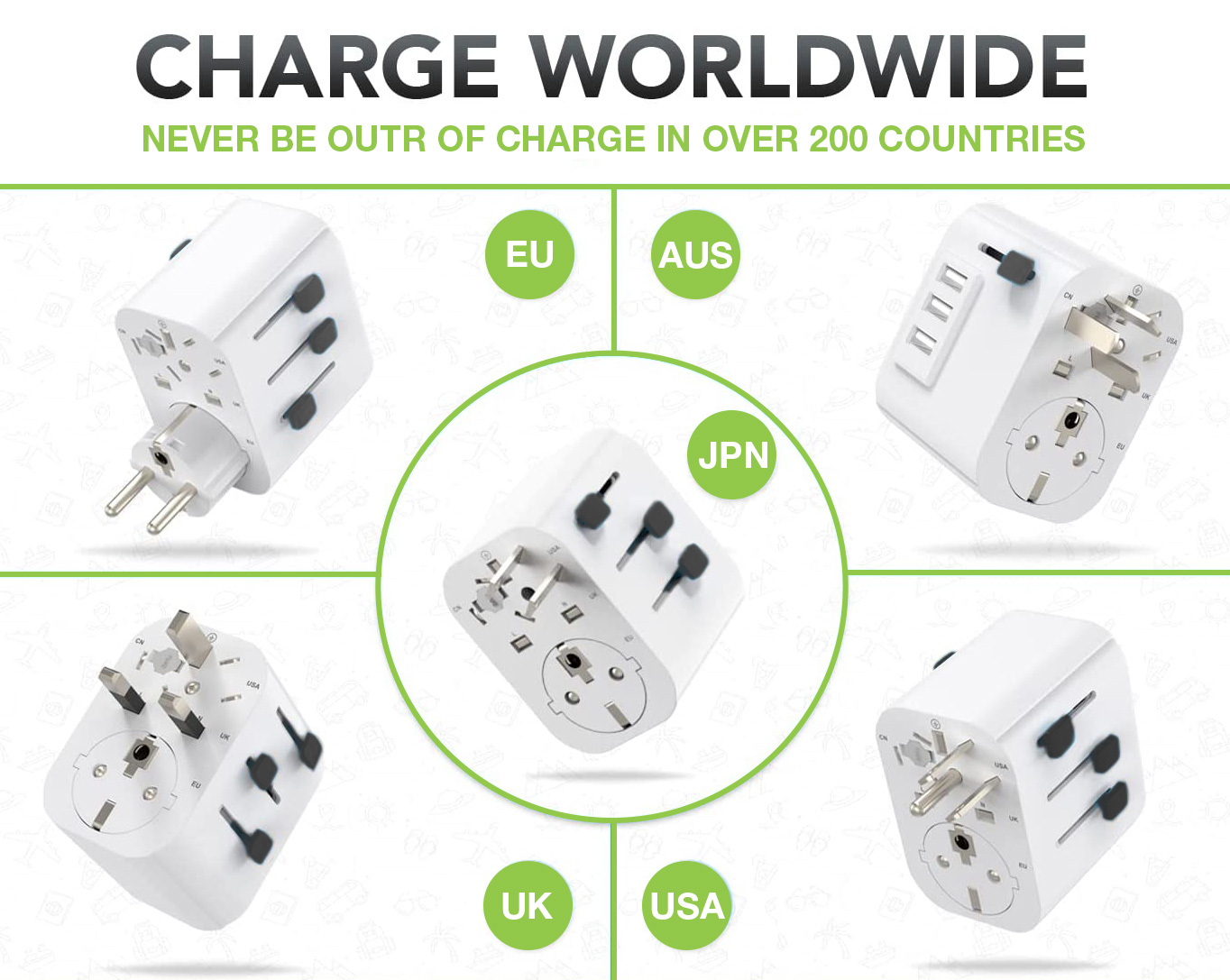 Adattatore da Viaggio Universale 150 Paesi 3 porte USB tipo A Bianco TECHLY - immagine 4