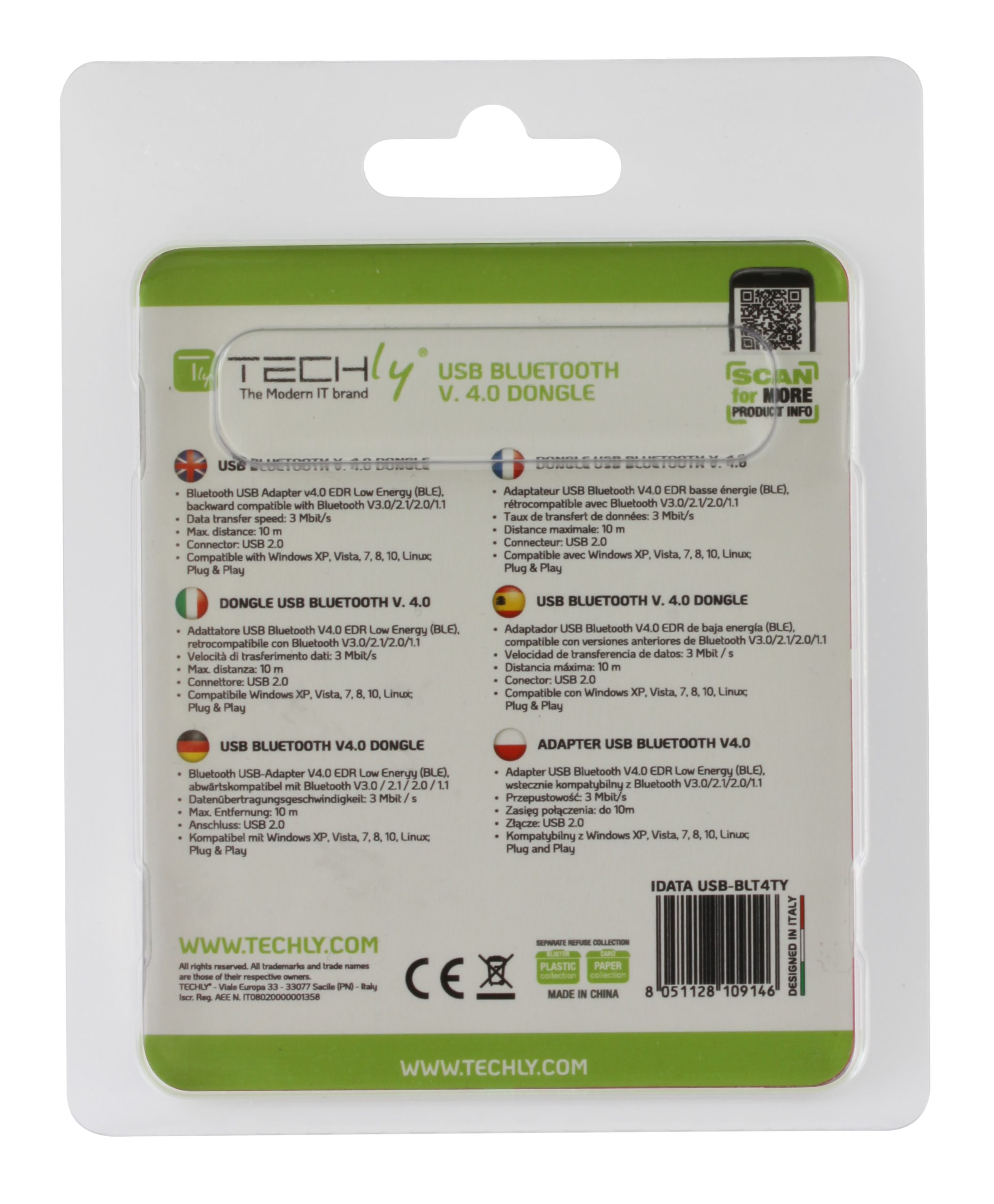 Adattatore USB Bluetooth 4.0 Dongle per PC Class 1 + EDR 3 Mbps TECHLY - immagine 6
