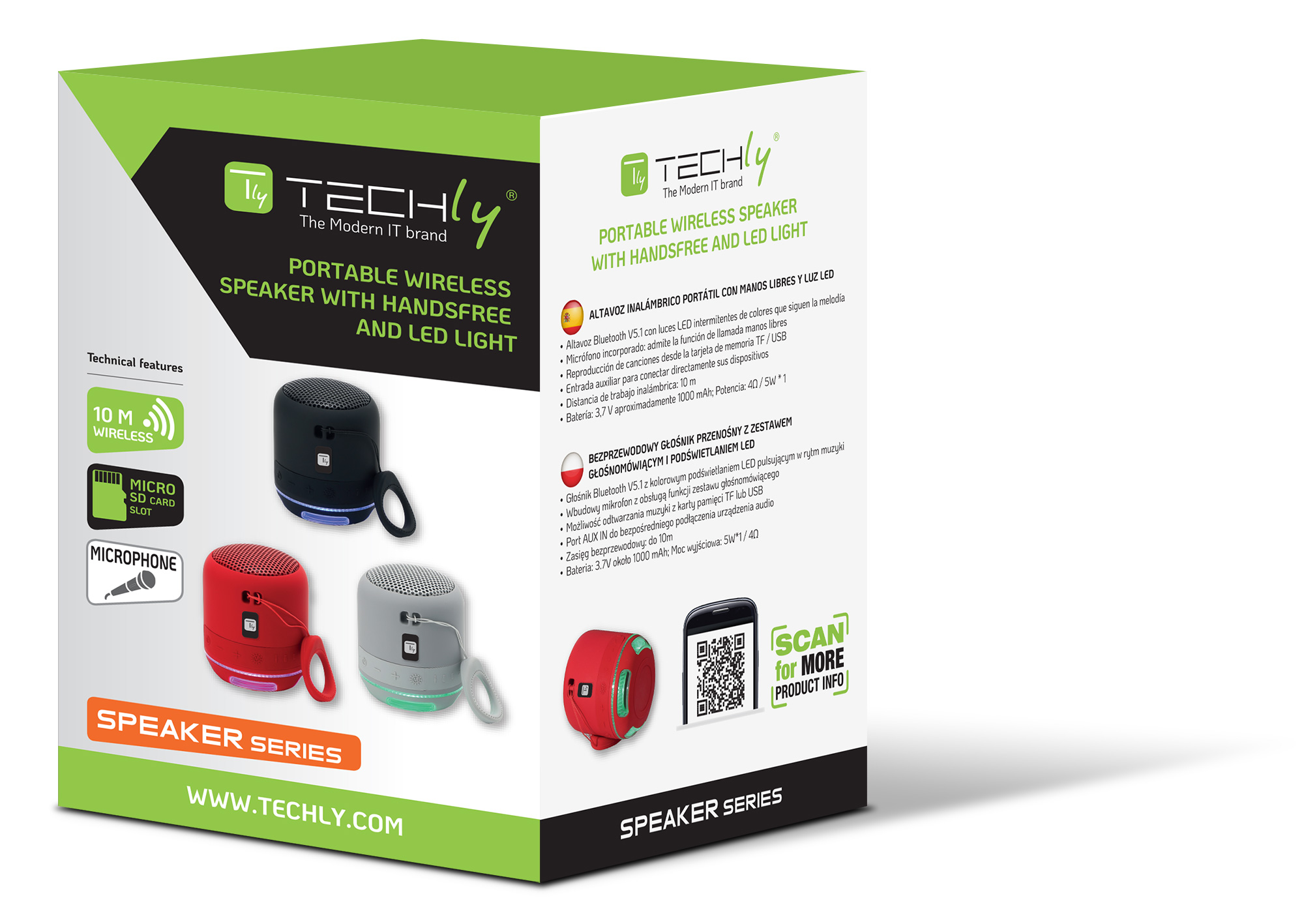 Altoparlante Wireless Speaker Portatile con Vivavoce e Luci LED Rosso TECHLY - immagine 2