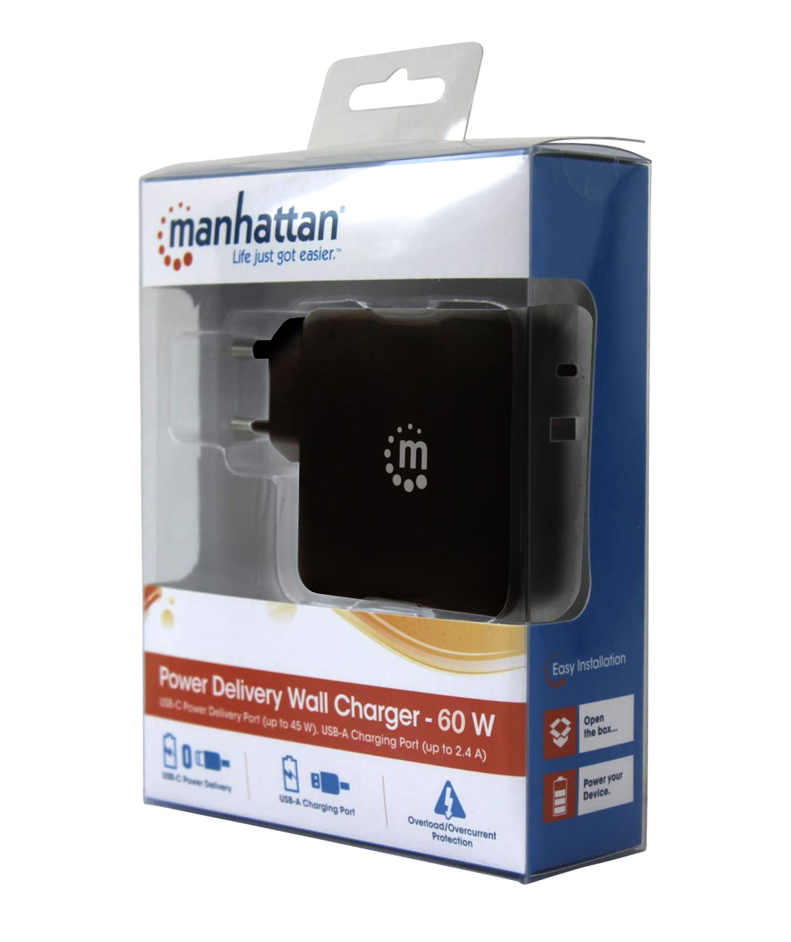 Alimentatore 60W USB con Cavo USB-C Nero MANHATTAN - immagine 2