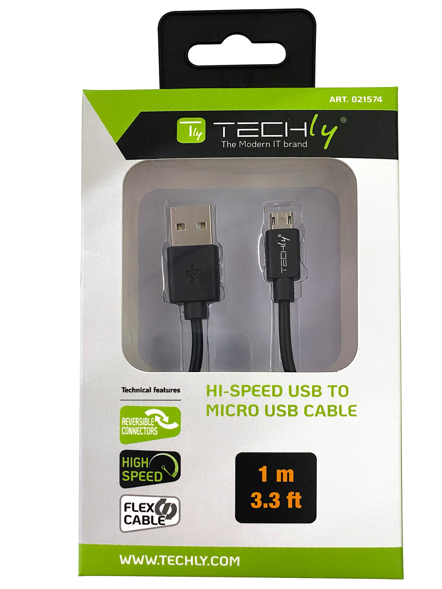 Cavo High Speed USB a MicroUSB Reversibile 1m Nero TECHLY