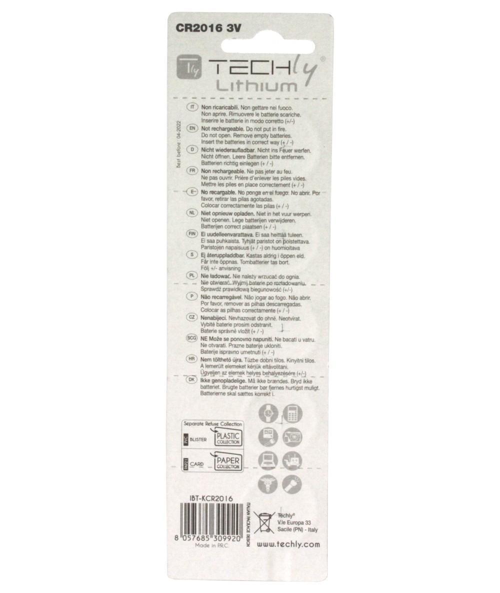 Set 5 Batterie Litio CR2016: potenza compatta TECHLY - immagine 2