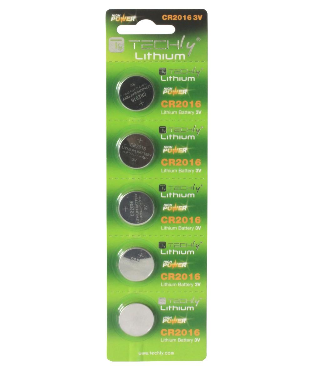 Set 5 Batterie Litio CR2016: potenza compatta TECHLY