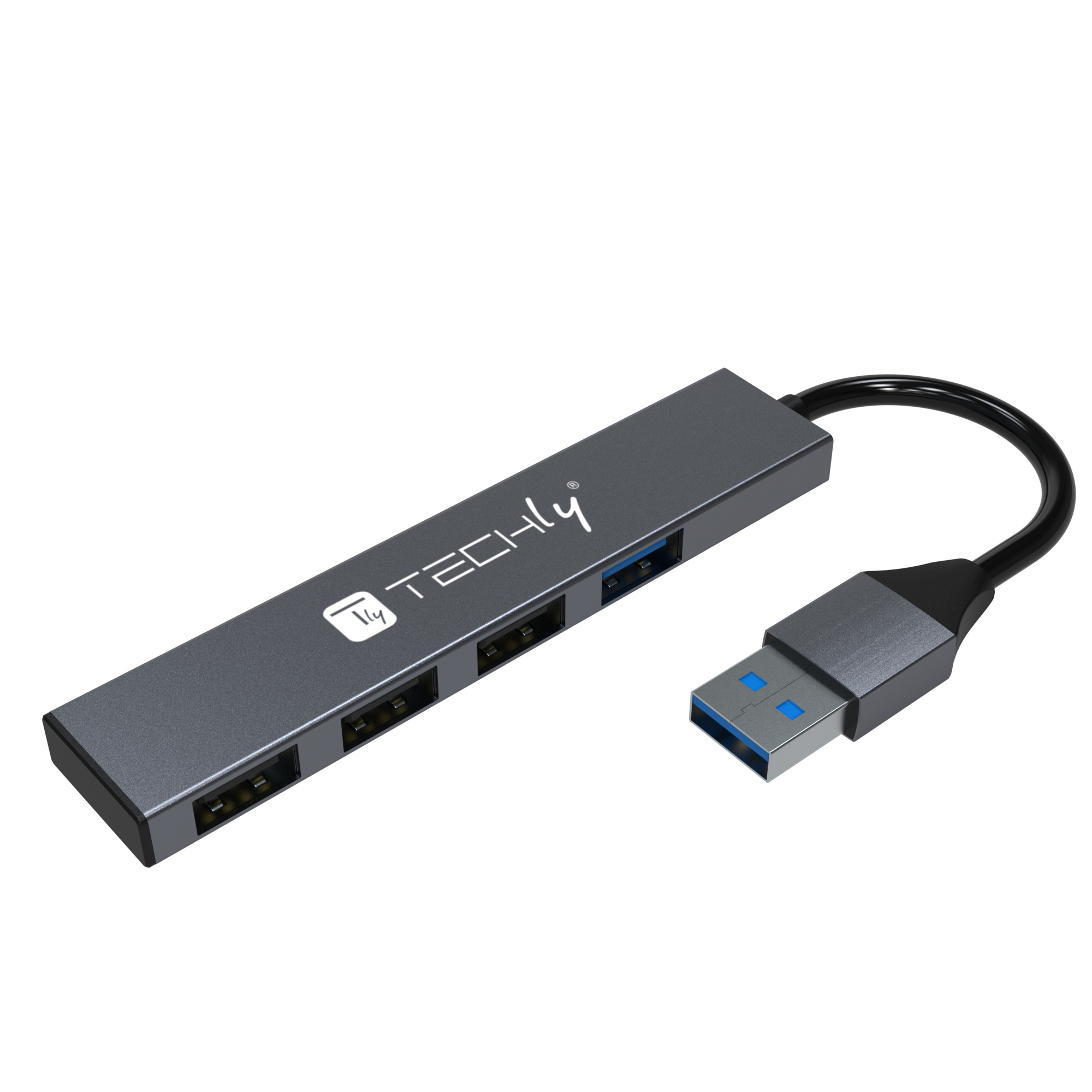 Hub USB-A 3.2 a 4 porte USB-A Slim in Metallo TECHLY