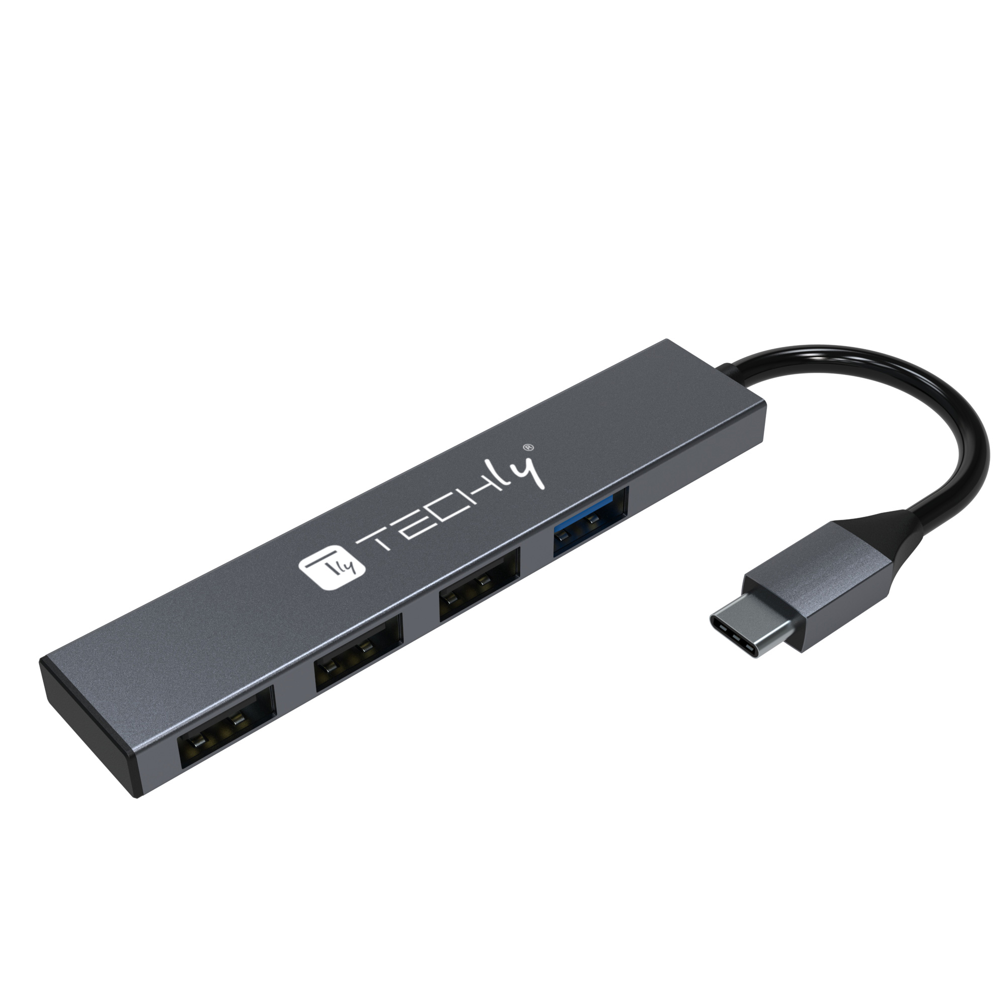Hub USB-C™ 3.2 a 4 porte USB-A Slim in Metallo TECHLY