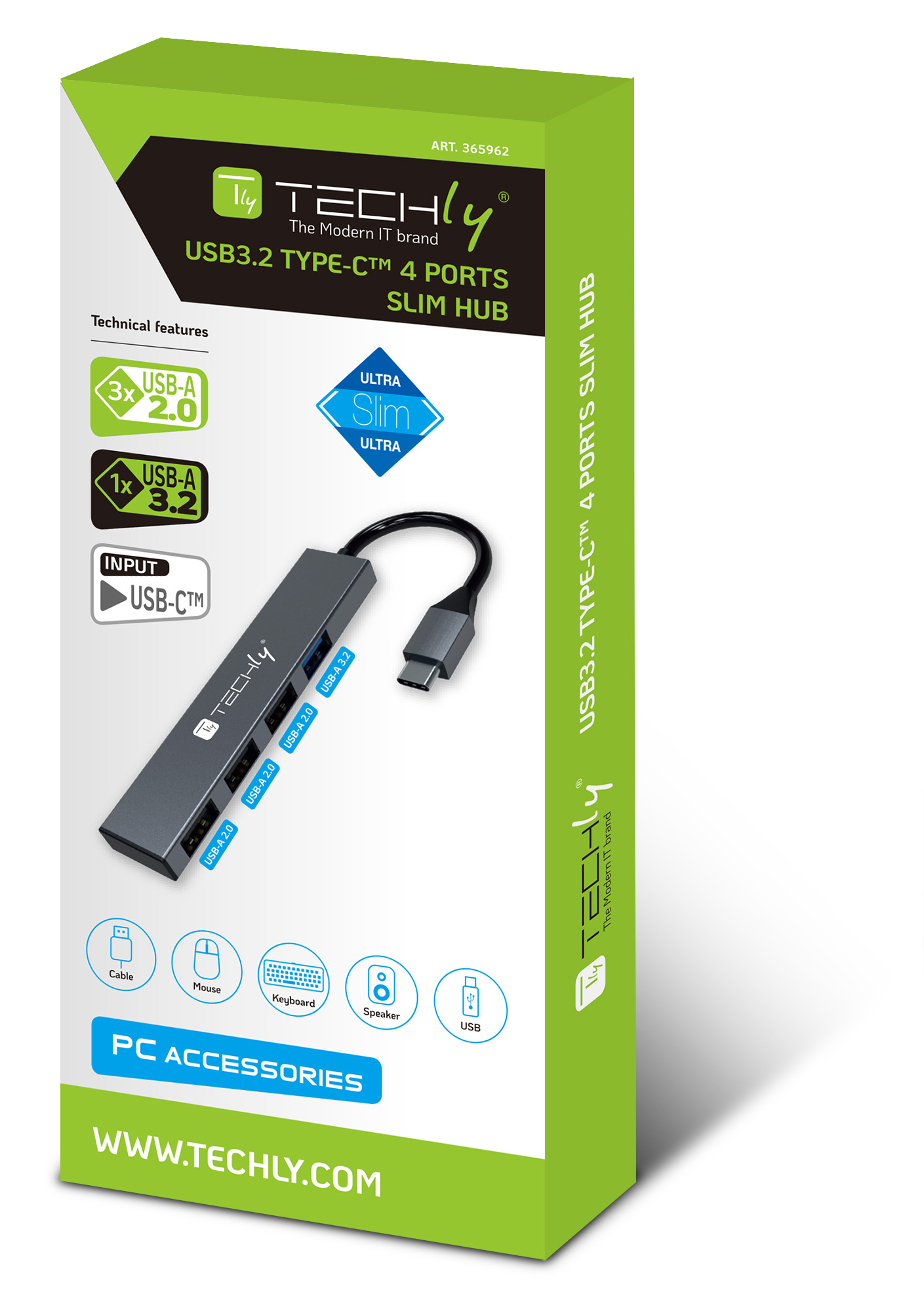 Hub USB-C™ 3.2 a 4 porte USB-A Slim in Metallo TECHLY - immagine 2