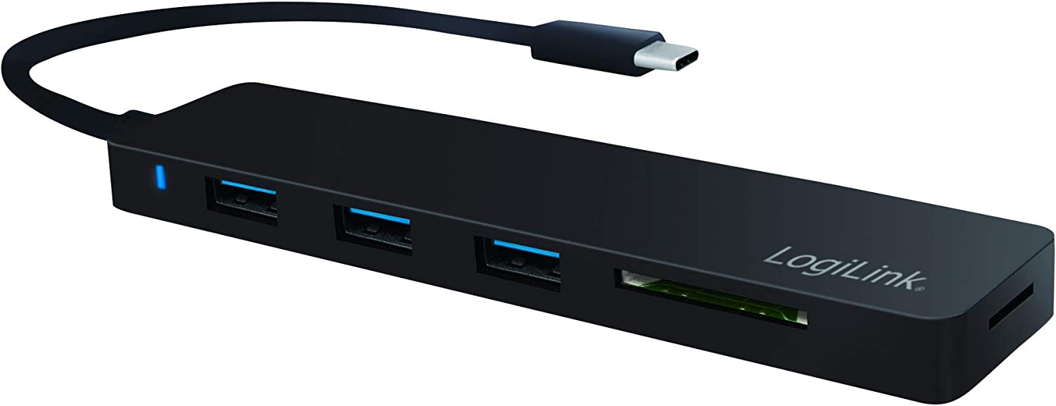 Hub USB-C SuperSpeed 3 Porte USB3.0 A Femmina con Card Reader Nero LOGILINK