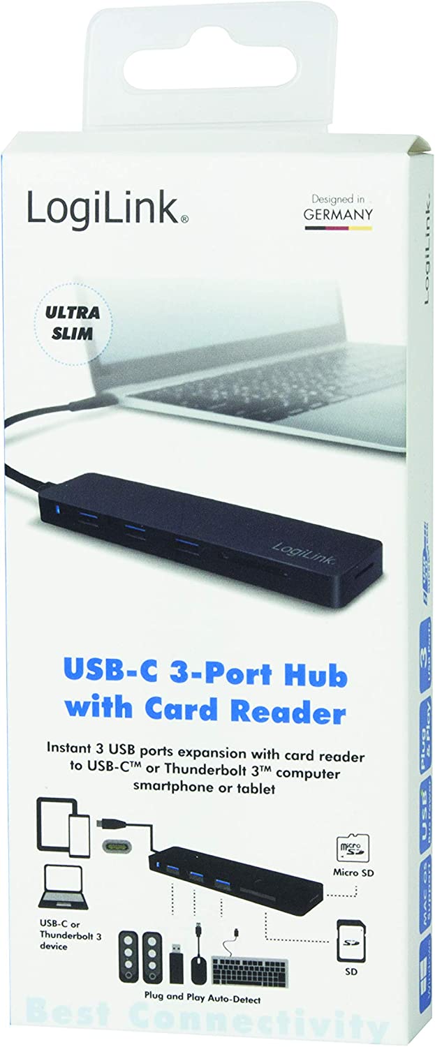 Hub USB-C SuperSpeed 3 Porte USB3.0 A Femmina con Card Reader Nero LOGILINK - immagine 2