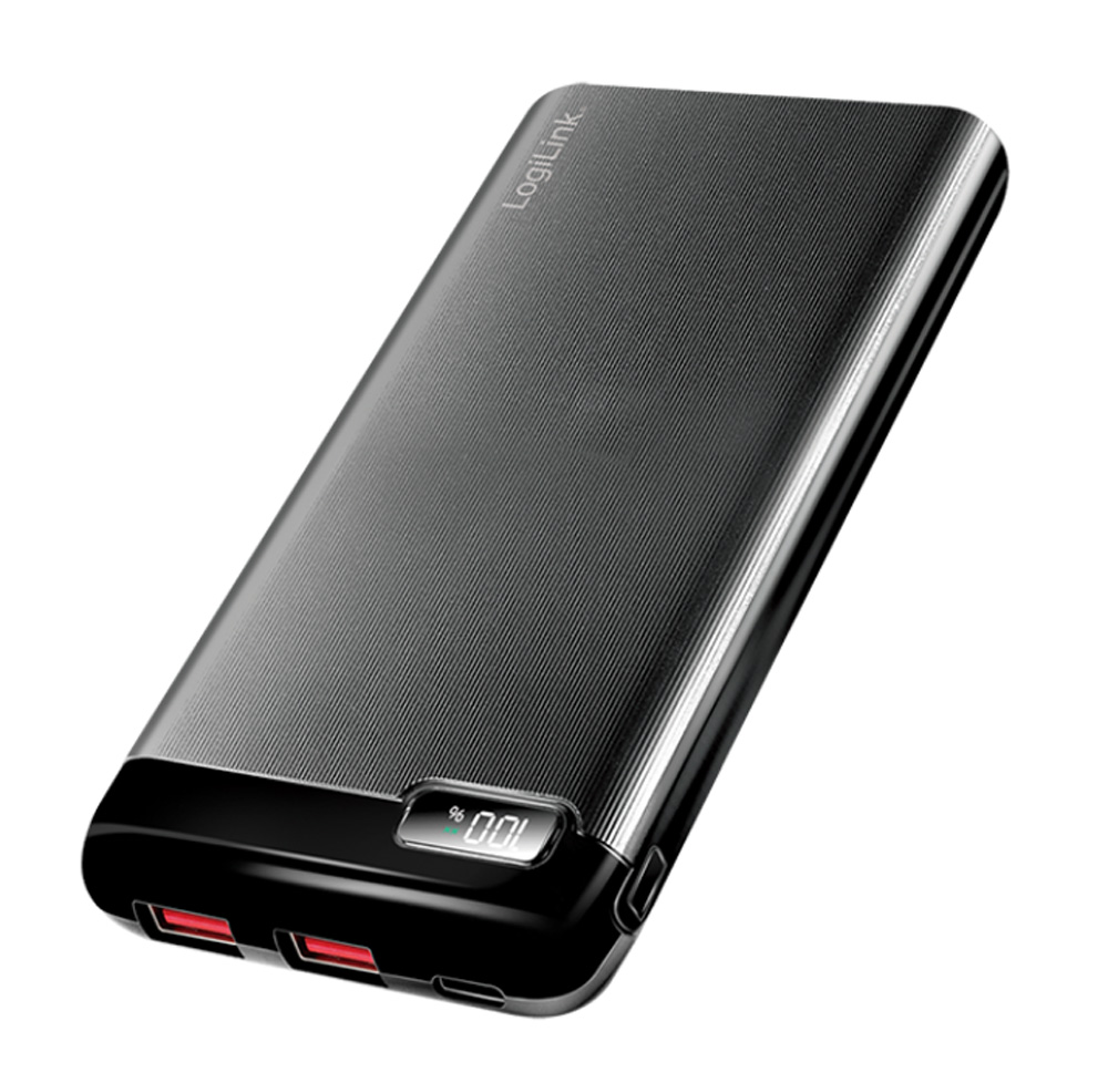 Power Bank 10000 mAh 2x USB-A 1x USB-C™ con Display PD e QC Nero LOGILINK