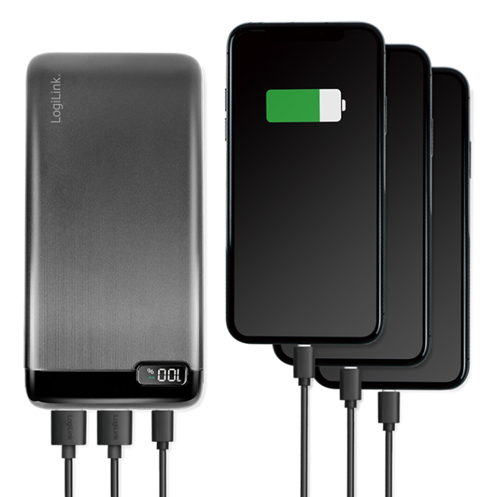 Power Bank 10000 mAh 2x USB-A 1x USB-C™ con Display PD e QC Nero LOGILINK - immagine 6
