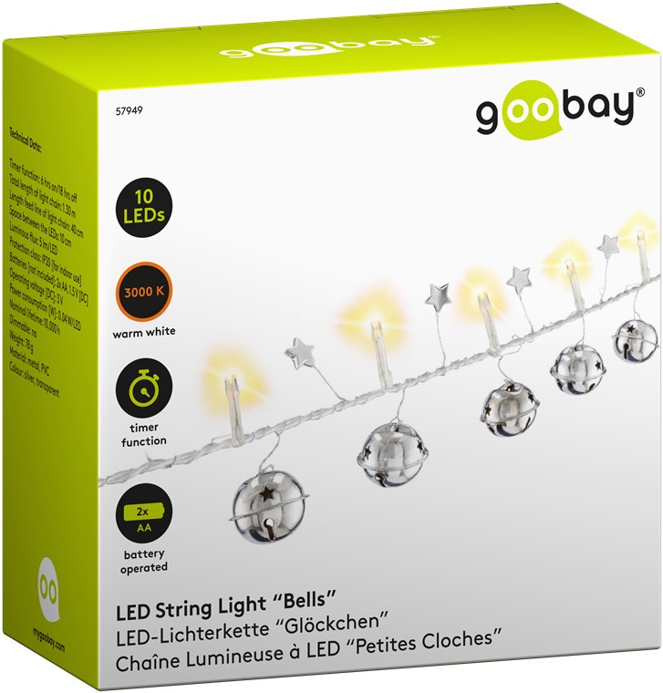 Stringa 10 LED Campanello IP20 Bianco Caldo a Batteria con Timer GOOBAY - immagine 2