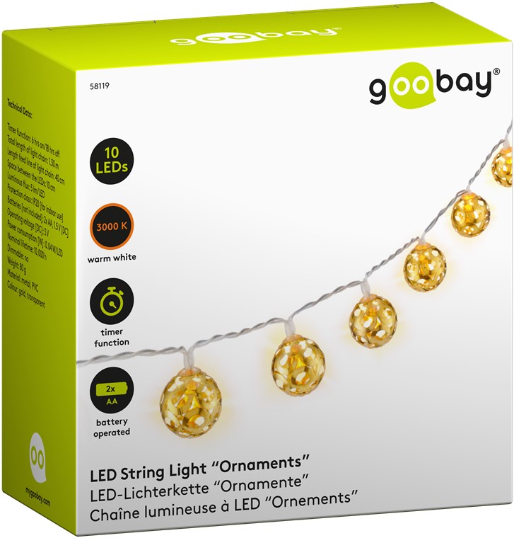 Stringa 10 LED Ornamentali IP20 Bianco Caldo a Batteria con Timer GOOBAY - immagine 2