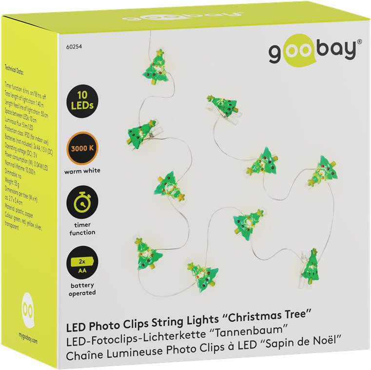 Stringa 10 LED con Clip Albero Natale per Appendere Foto IP20 con Timer GOOBAY - immagine 2