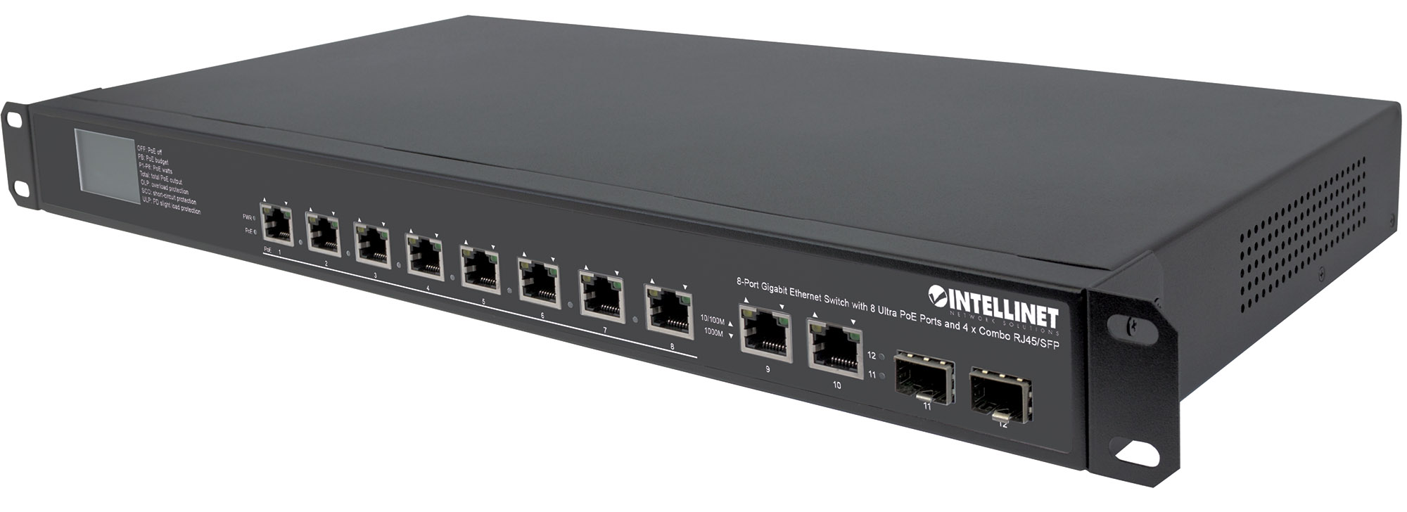 Gigabit Ethernet Switch 8 porte Ultra PoE con 4 porte Uplink e schermo LCD INTELLINET - immagine 4