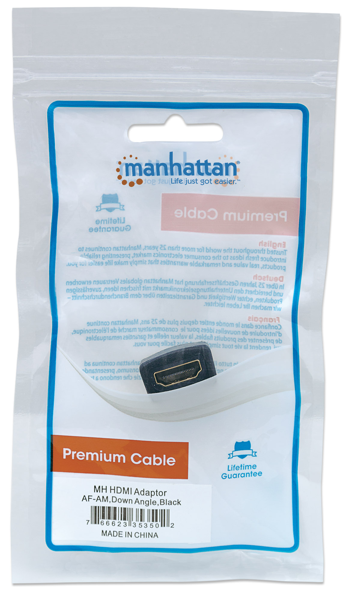 Adattatore HDMI Maschio/Femmina 90° verso il basso MANHATTAN - immagine 2