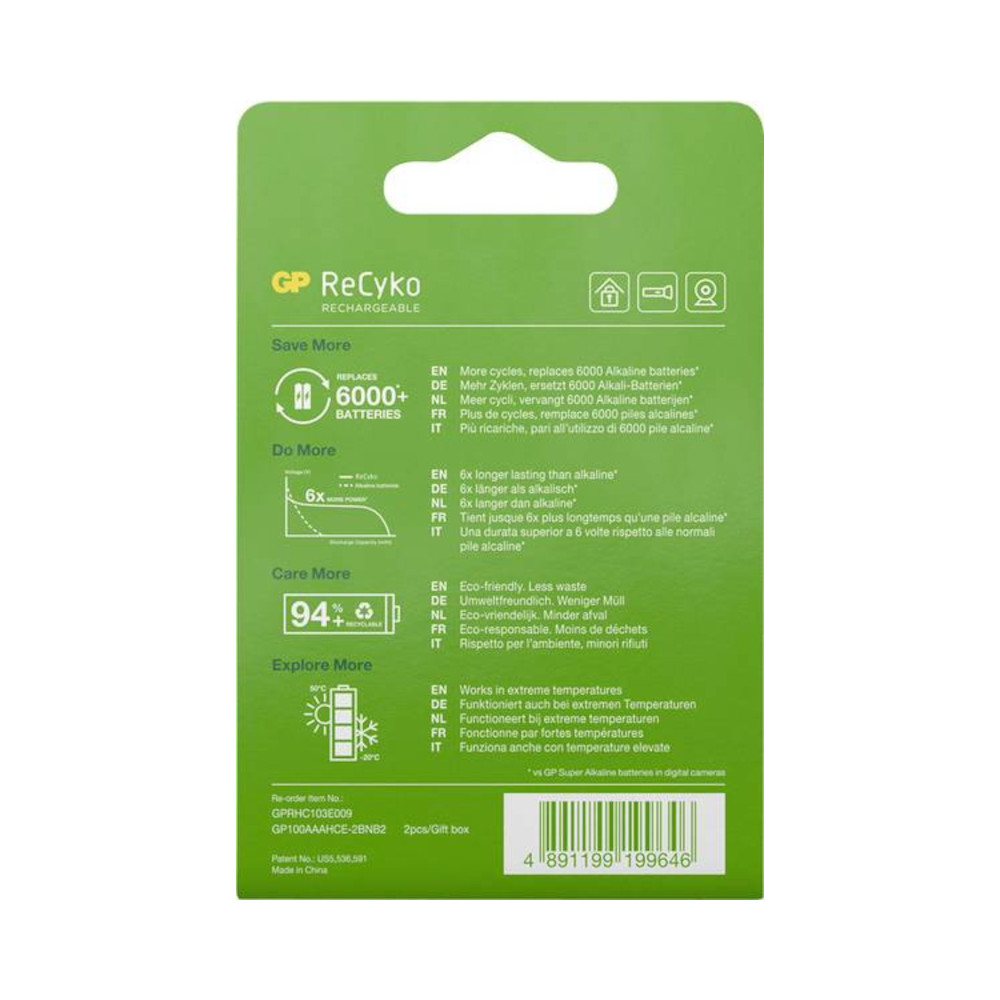 Blister 2 Batterie Ricaricabili AAA Mini Stilo 950mAh GP ReCyko GP BATTERIES - immagine 4