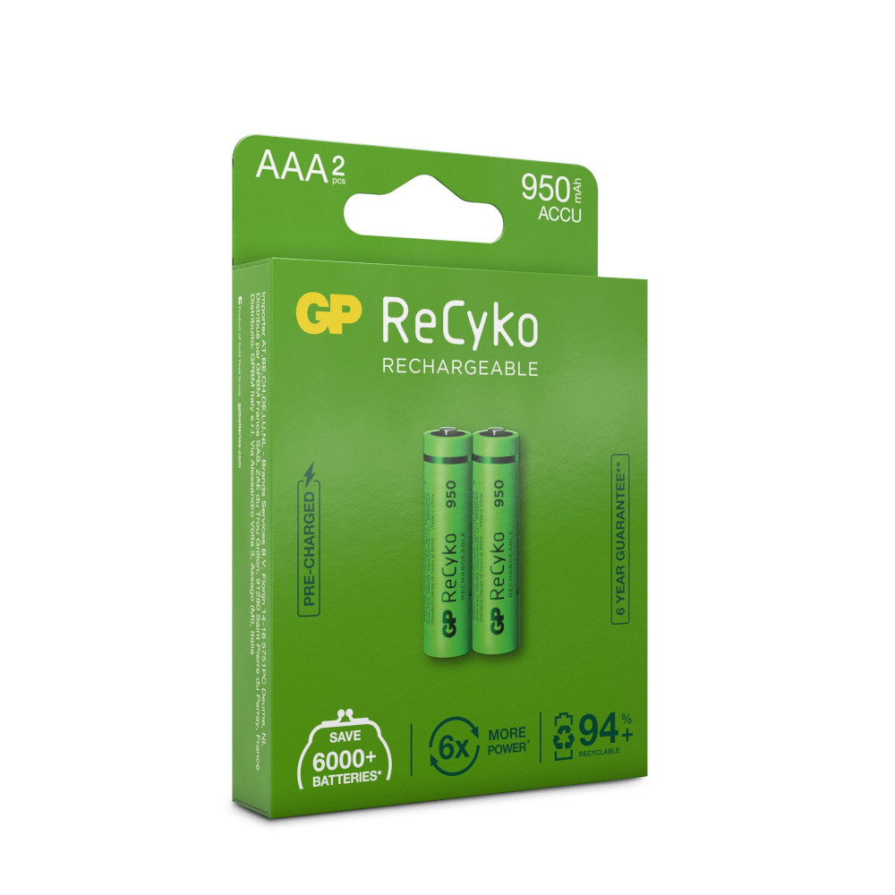Blister 2 Batterie Ricaricabili AAA Mini Stilo 950mAh GP ReCyko GP BATTERIES - immagine 3