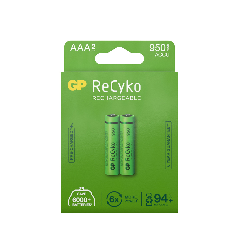 Blister 2 Batterie Ricaricabili AAA Mini Stilo 950mAh GP ReCyko GP BATTERIES