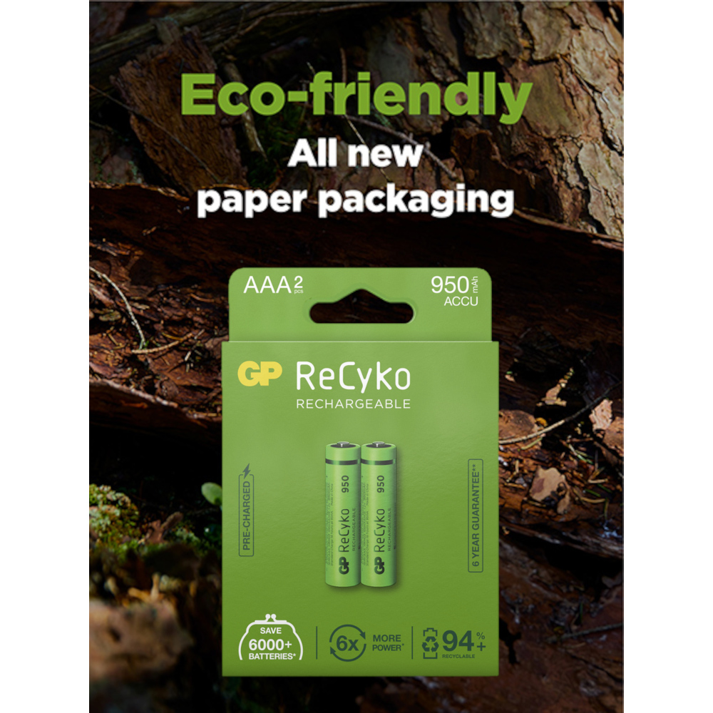 Blister 2 Batterie Ricaricabili AAA Mini Stilo 950mAh GP ReCyko GP BATTERIES - immagine 6