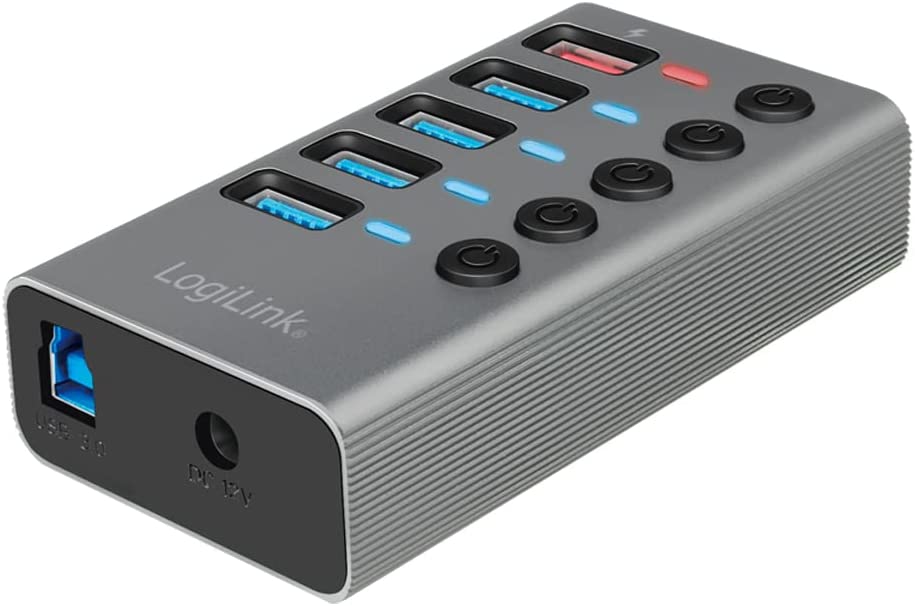 Hub USB3.2 Gen1 4 Porte + 1 Porta di Ricarica Rapida Interruttore On/Off LOGILINK