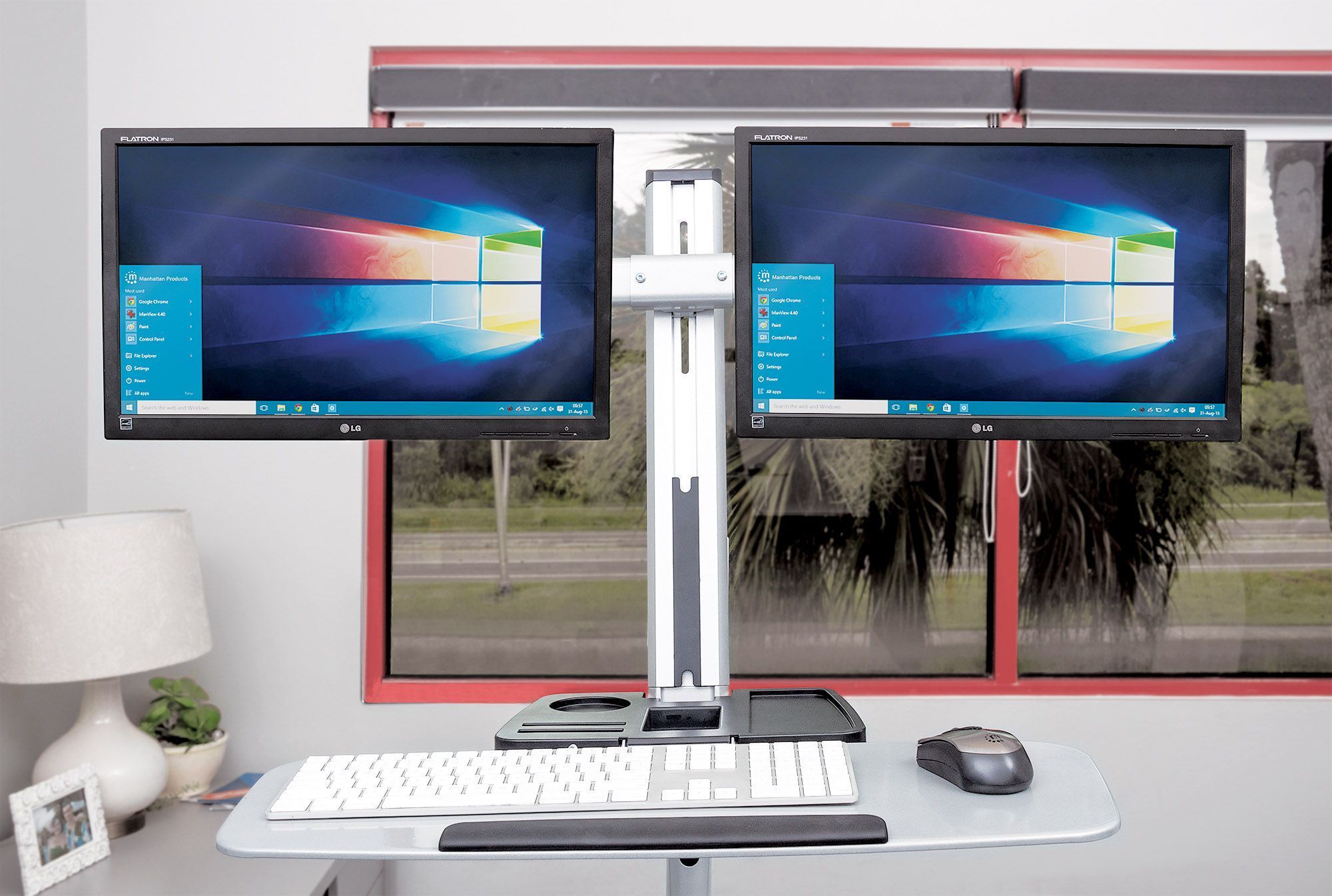 Supporto Scrivania Doppio Monitor 13''-27'' Molla a Gas Ripiano Tastiera MANHATTAN - immagine 8