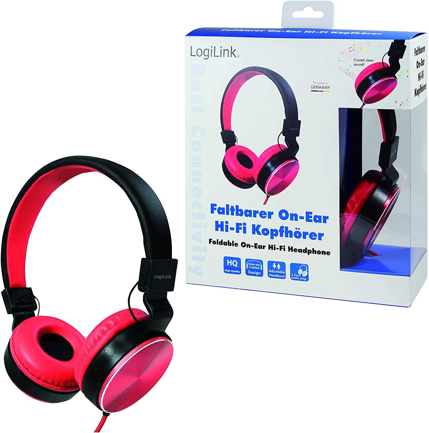 Cuffie Stereo Eleganti e Pieghevoli Alta Qualità e Comfort Elevato Rosso LOGILINK - immagine 7