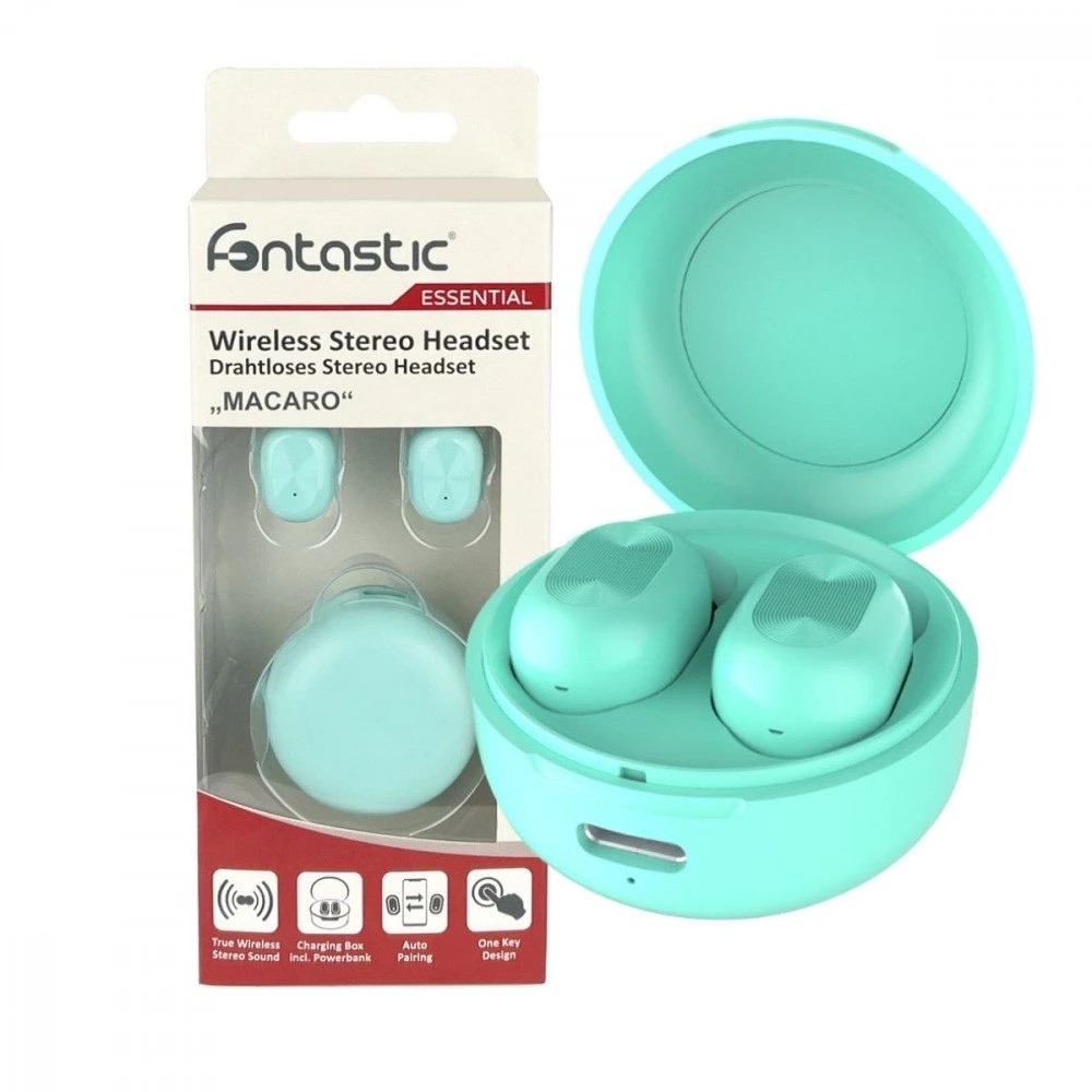 Auricolari Wireless Bluetooth con Custodia di Ricarica Verde Acqua FONTASTIC - immagine 2