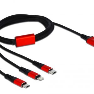 Cavo di Ricarica USB 3 in 1 Lightning Micro USB USB-C™ 1m Rosso DELOCK