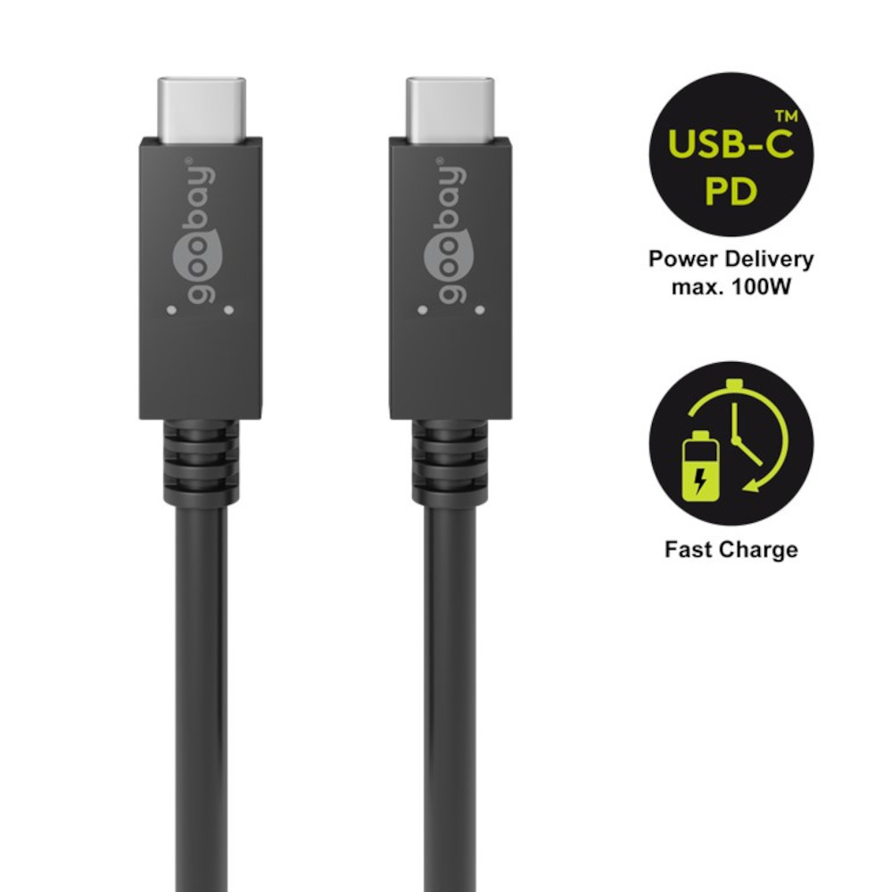 Cavo SuperSpeed USB-C™ Maschio/USB-C™ Maschio 100W PD 0.5m Nero GOOBAY - immagine 2