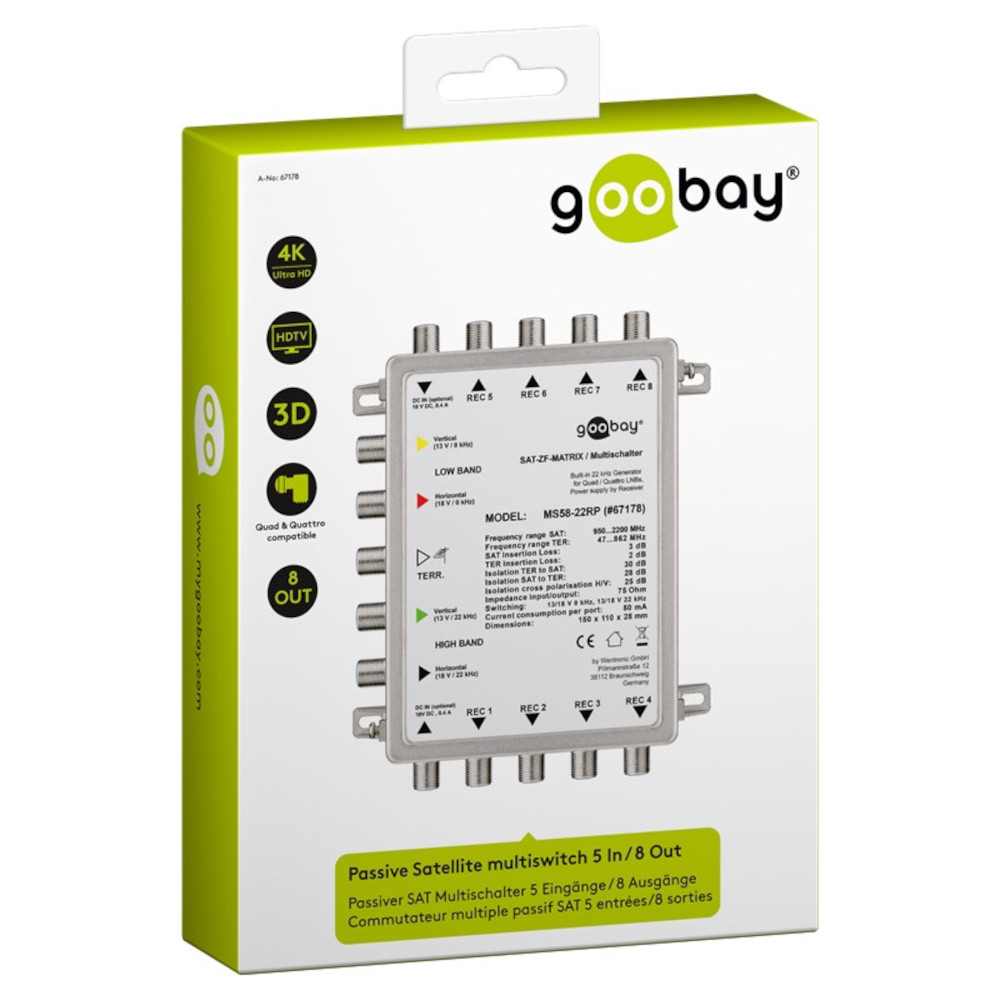 Multiswitch SAT Passivo 5 Ingressi / 8 Uscite GOOBAY - immagine 3
