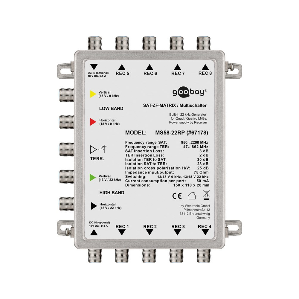 Multiswitch SAT Passivo 5 Ingressi / 8 Uscite GOOBAY