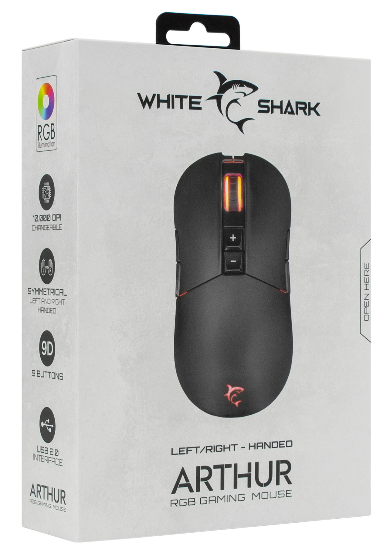 Mouse Ottico Gaming Arthur RGB 10000 dpi 9D Nero WHITE SHARK - immagine 2