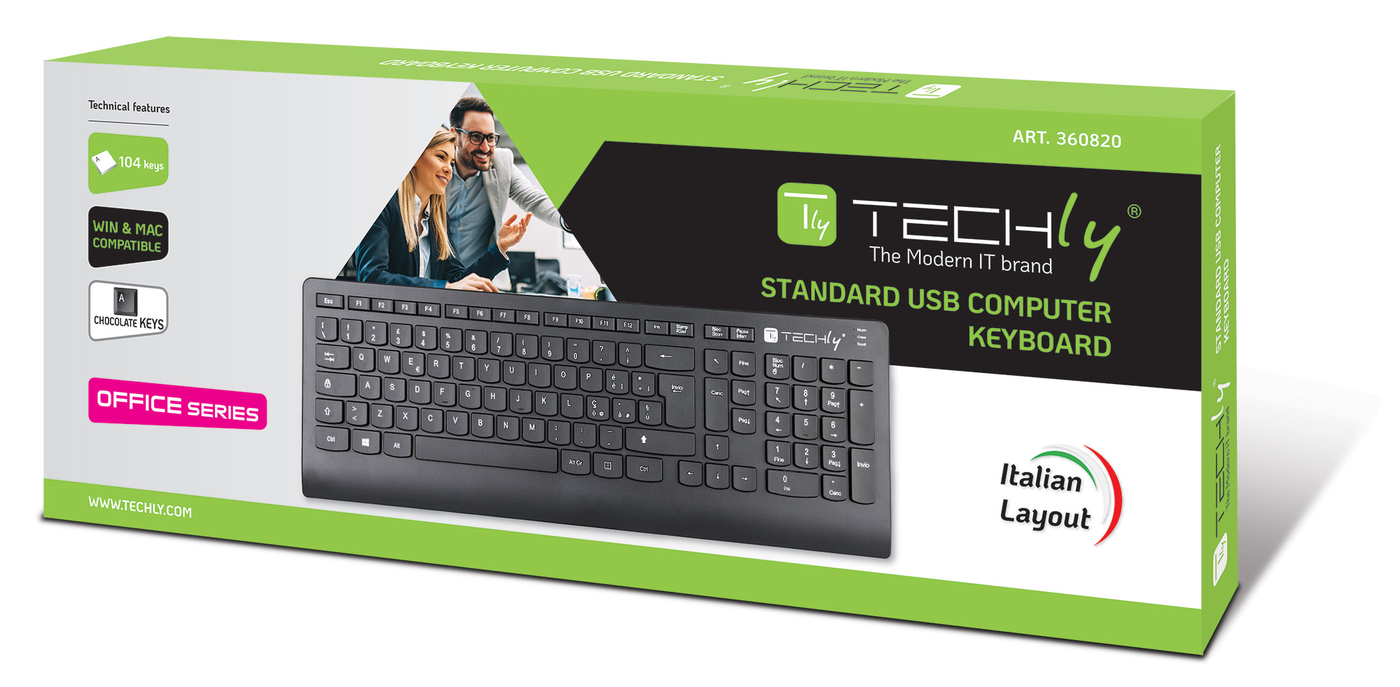 Tastiera Standard USB 104 Tasti Layout Italiano Nero TECHLY - immagine 2