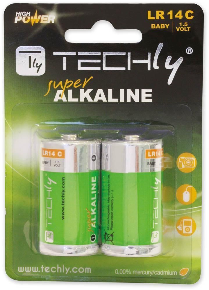 Blister 2 Batterie High Power Mezza Torcia C Alcaline LR14 1,5V TECHLY