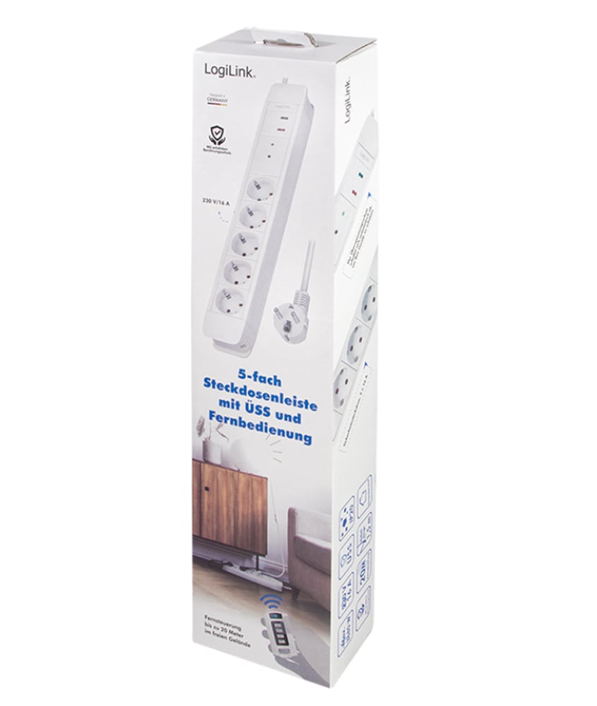 Multipresa 5 Posti 5xCEE 7/3 con Telecomando per 2 Bianco LOGILINK - immagine 2