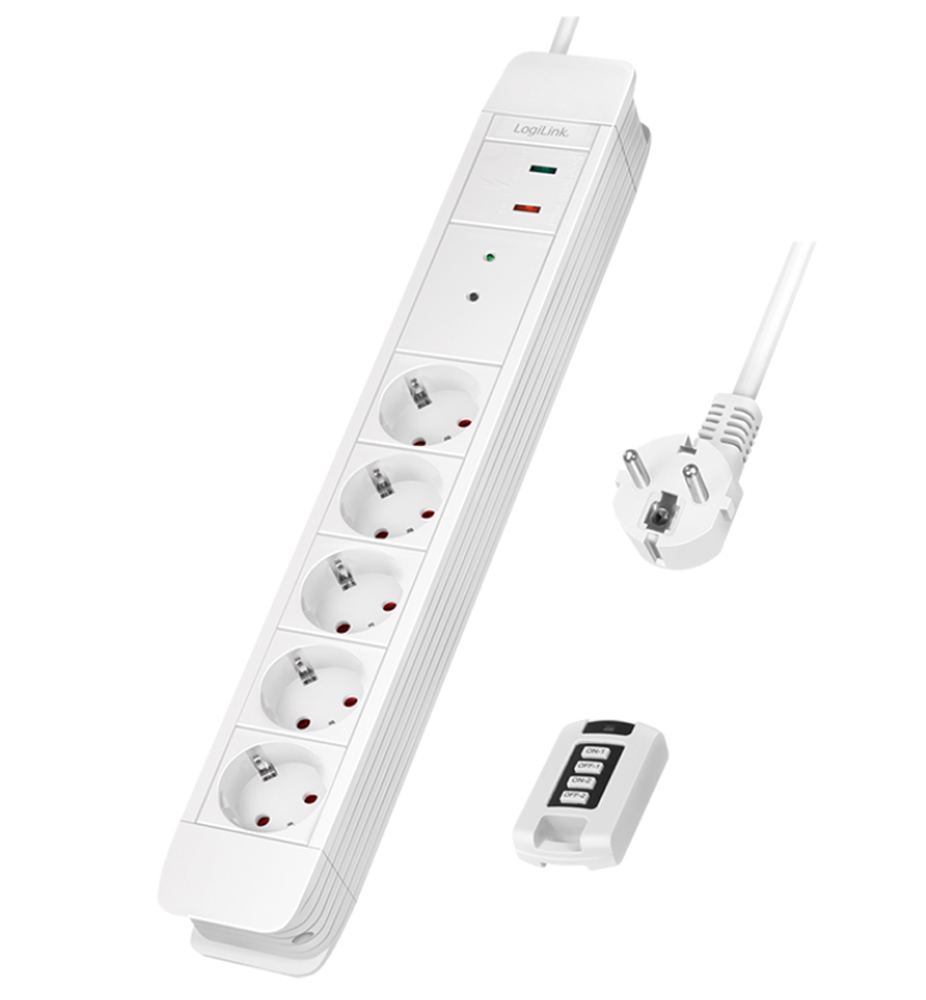 Multipresa 5 Posti 5xCEE 7/3 con Telecomando per 2 Bianco LOGILINK