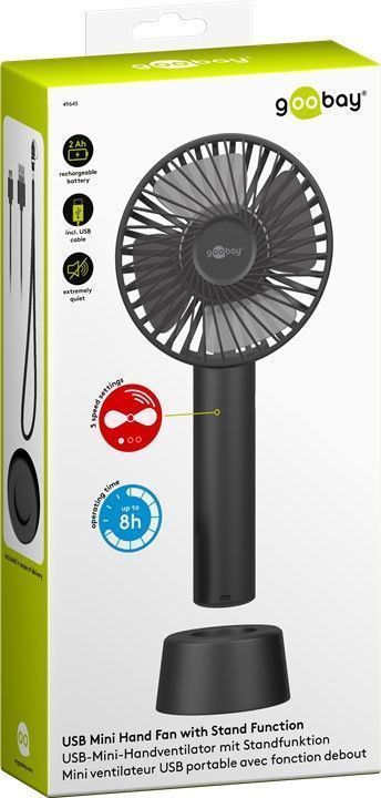 Mini Ventilatore Manuale USB con Funzione di Supporto Nero GOOBAY - immagine 2