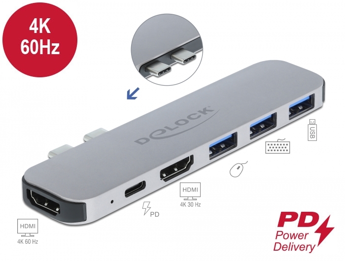 Docking Station per MacBook Dual HDMI 4K PD Hub USB-C™ DELOCK - immagine 5
