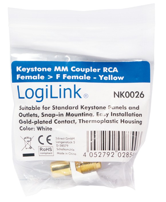 Adattatore Keystone RCA/F F/F Giallo LOGILINK - immagine 2