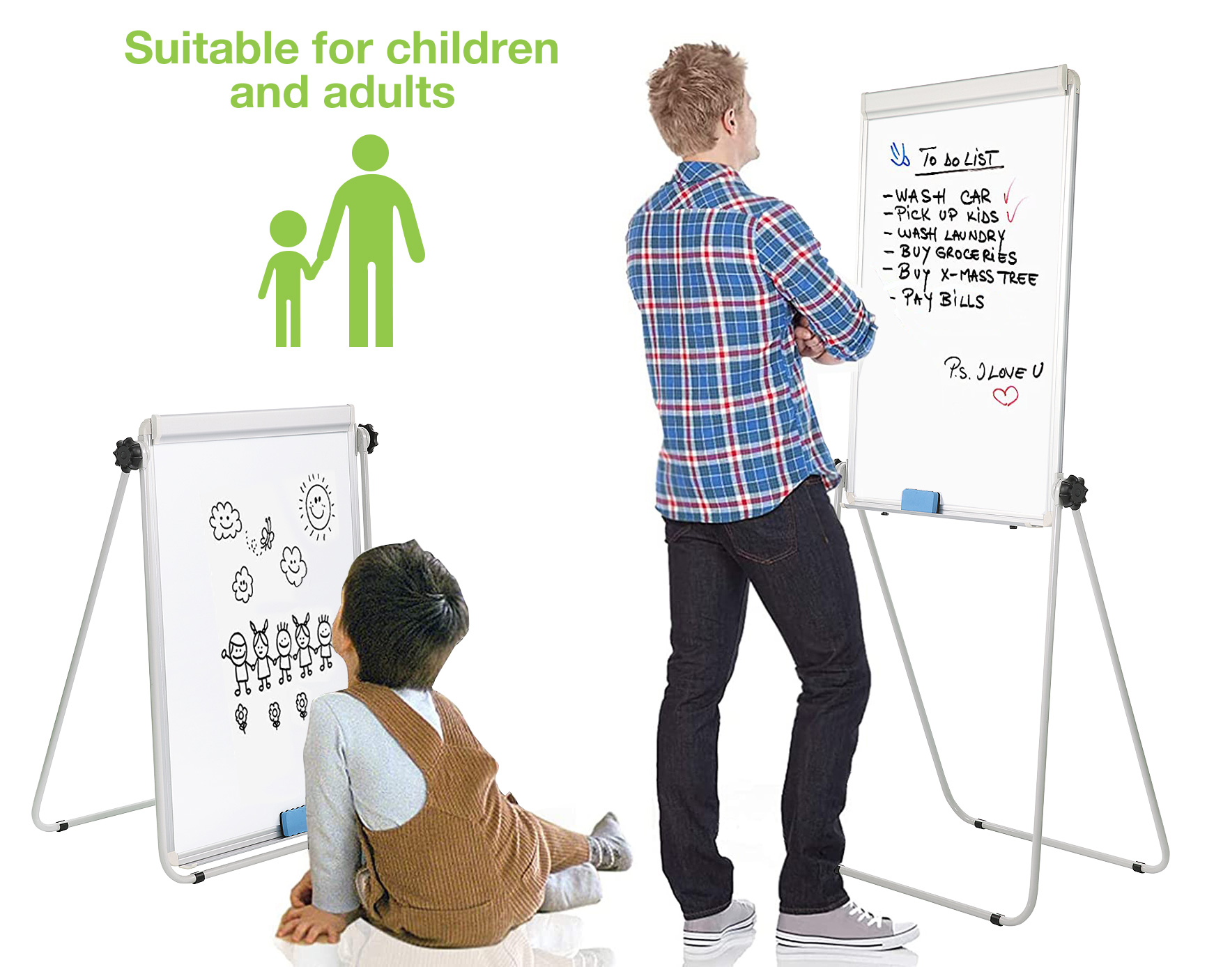 Lavagna Magnetica Bifacciale Flipchart Portatile 60x90 cm con Supporto TECHLY - immagine 3