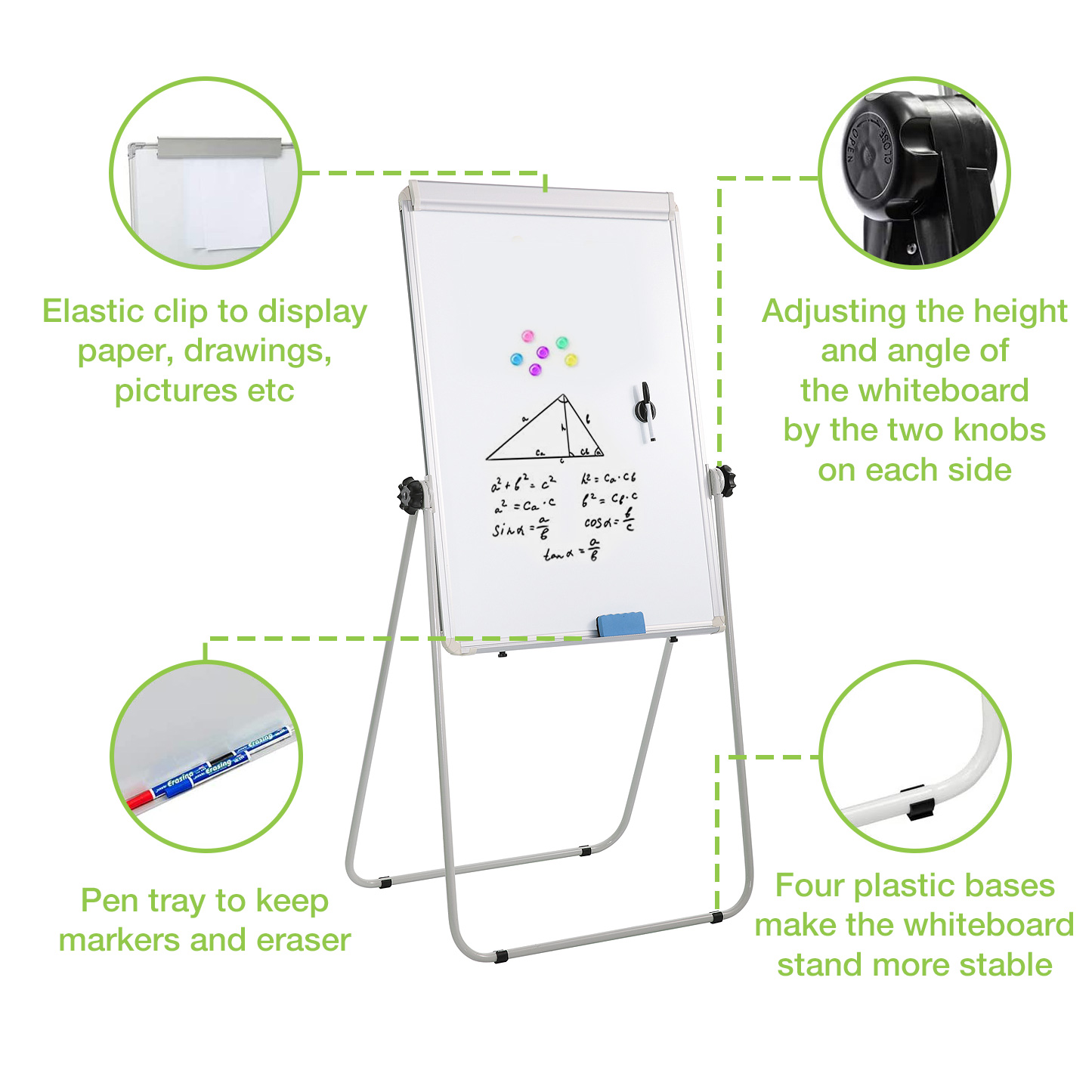 Lavagna Magnetica Bifacciale Flipchart Portatile 60x90 cm con Supporto TECHLY - immagine 6
