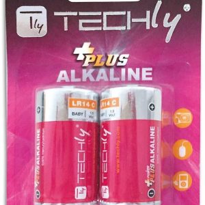Blister 2 Batterie Power Plus Mezza Torcia C Alcaline LR14 1,5V TECHLY