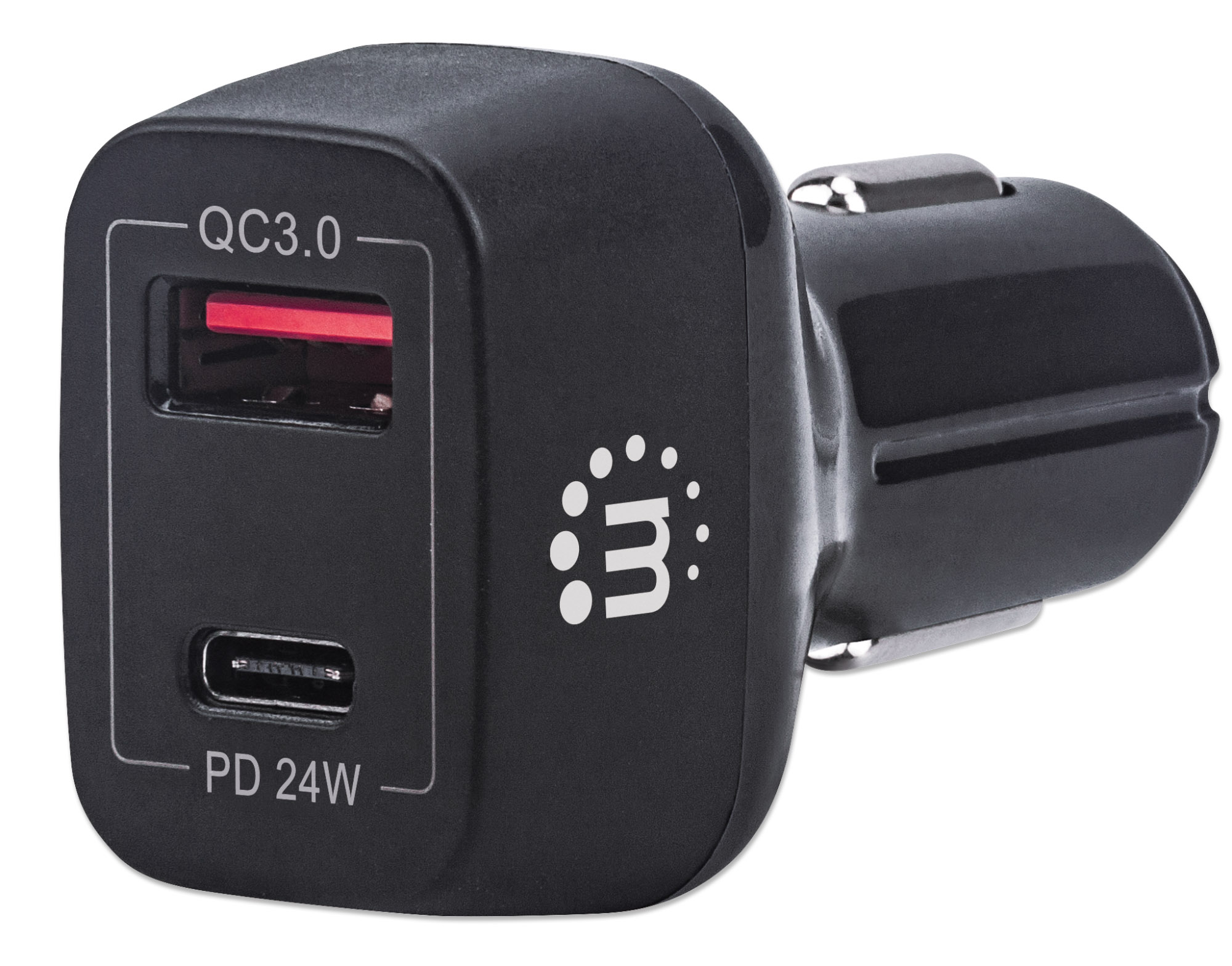 Caricatore da Auto USB-C™ e USB-A QC 3.0 3A Nero MANHATTAN