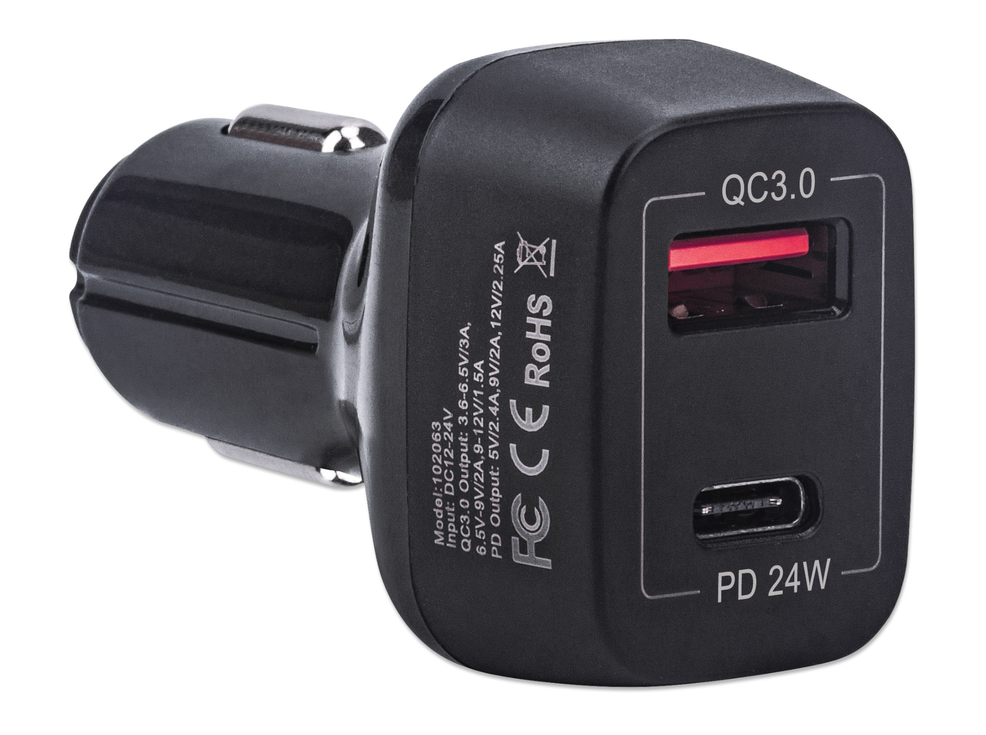Caricatore da Auto USB-C™ e USB-A QC 3.0 3A Nero MANHATTAN - immagine 3