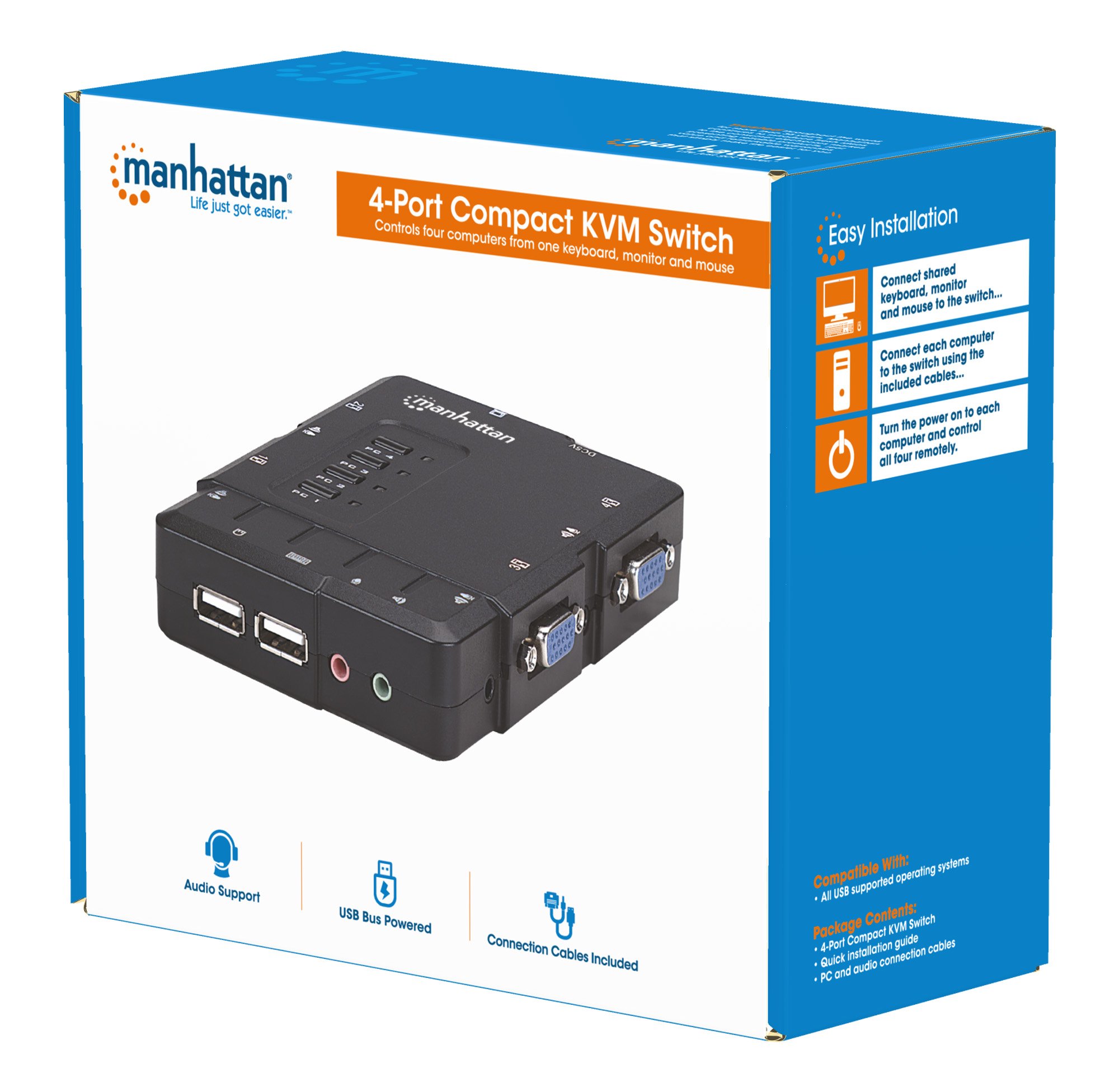 Switch KVM 4 porte con USB e Audio: Nero MANHATTAN - immagine 2