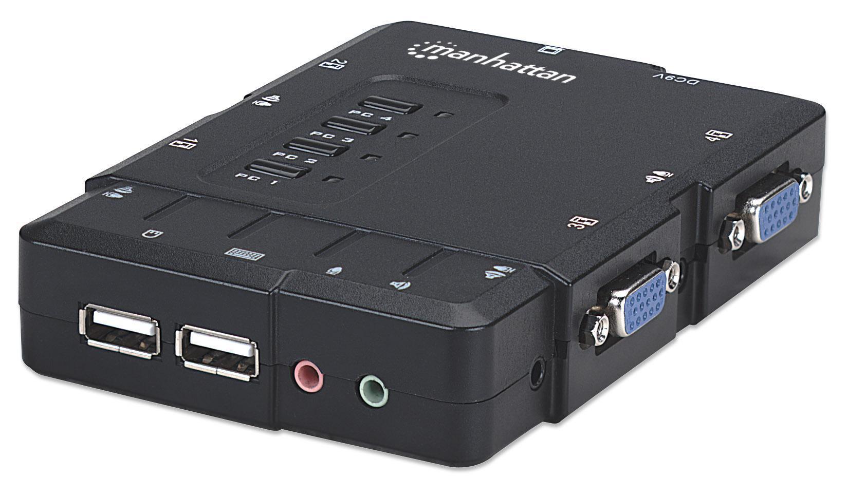 Switch KVM 4 porte con USB e Audio: Nero MANHATTAN