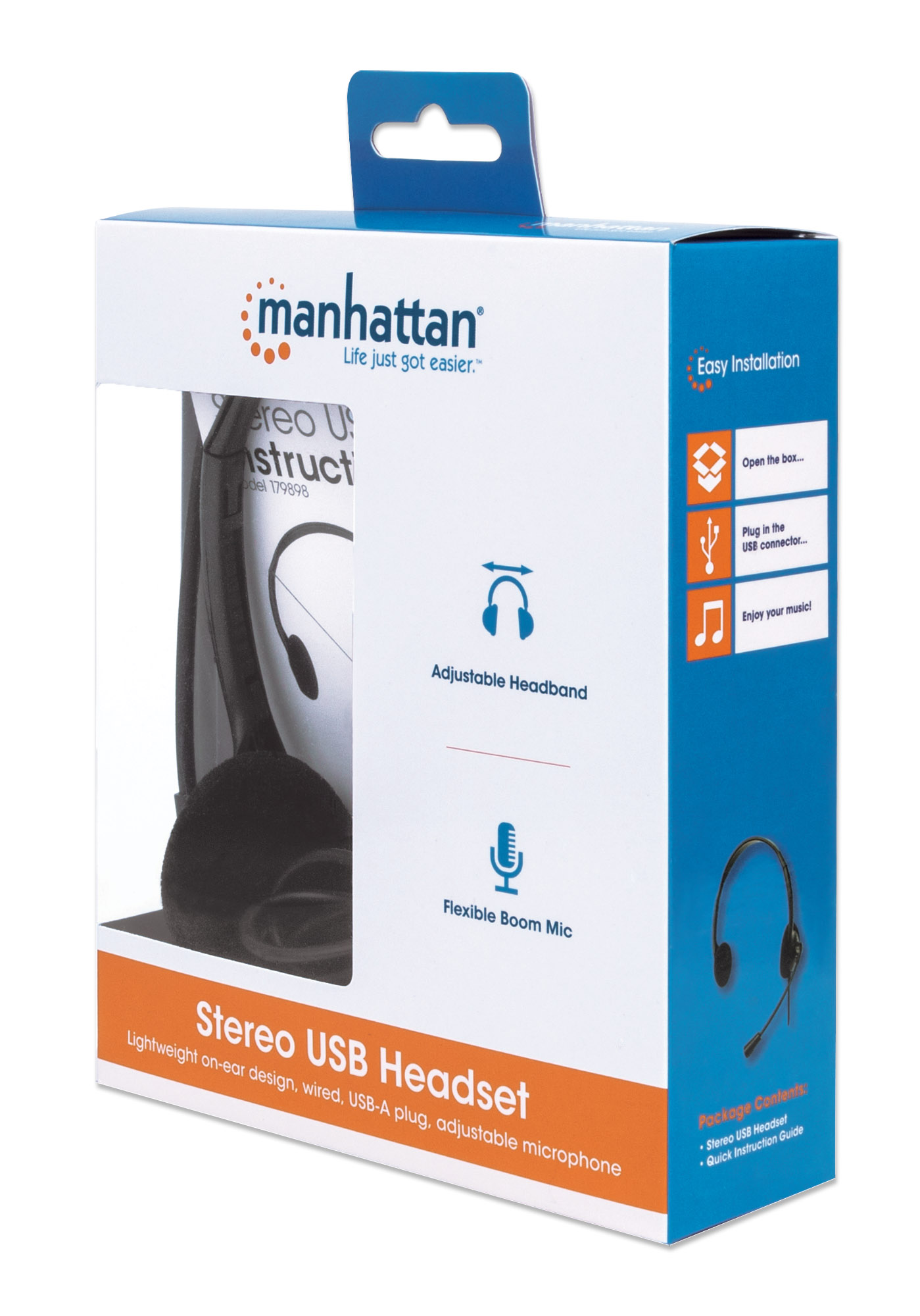 Cuffia Stereo On Ear USB con Microfono Cavo 1.5m Nero MANHATTAN - immagine 2