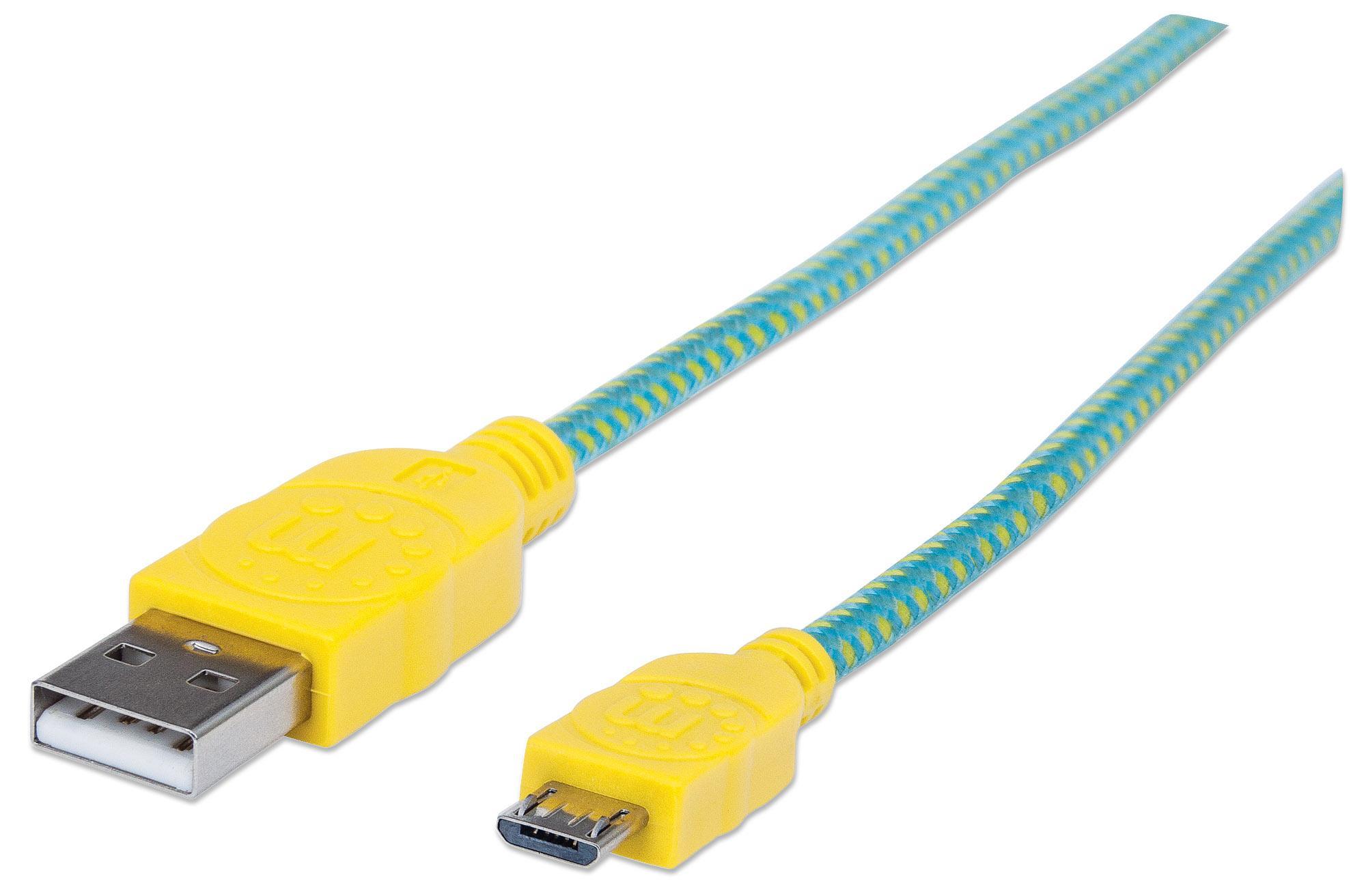 Cavo Micro USB Guaina Intrecciata USB/MicroUsb 1.8m Azzurro/Giallo MANHATTAN - immagine 3